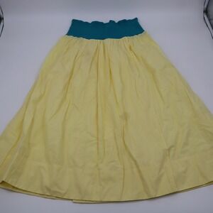 Free People Midi Skirt Womens Medium Yellow Teal Colorblock Boho Gathered